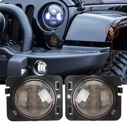 2x LED Side Marker Fender Lights Amber Smoked Lens For Jeep Wrangler JK 2007-18 - Foto 4 di 12