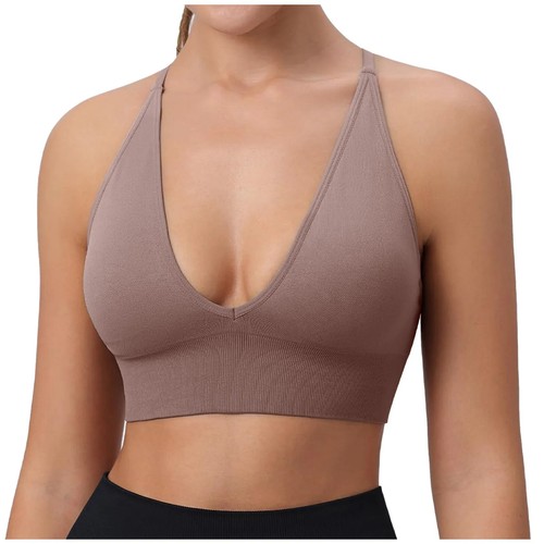 Fitness Yoga Push Up Underwire Women'S V Neck Long Line Sports Bra - Picture 20 of 21
