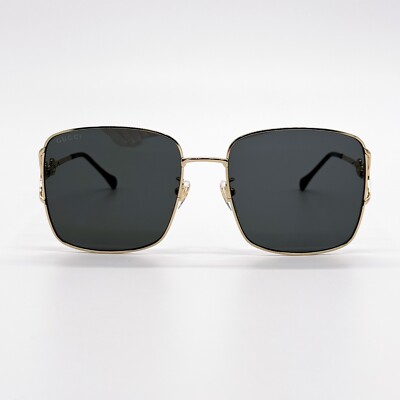 NEW GUCCI GG1018SK 001 SQUARE GOLD GREY WOMEN SUNGLASSES