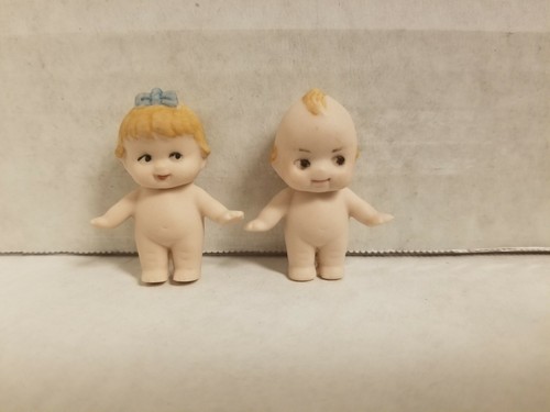 Vintage Miniature Bisque Ceramic Porcelain Dolls 1-1/2" - (2)