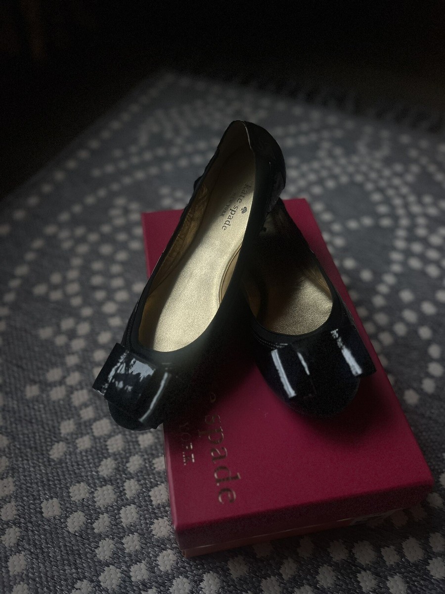 Kate Spade Felice Black Patent Leather Elastic Bow Ballet Slipper