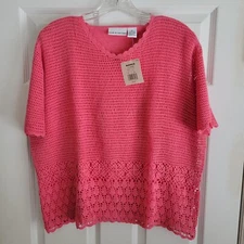 Kohls Croft And Barrow Pink Crochet Knit Short Sleeve Top Misses XL 