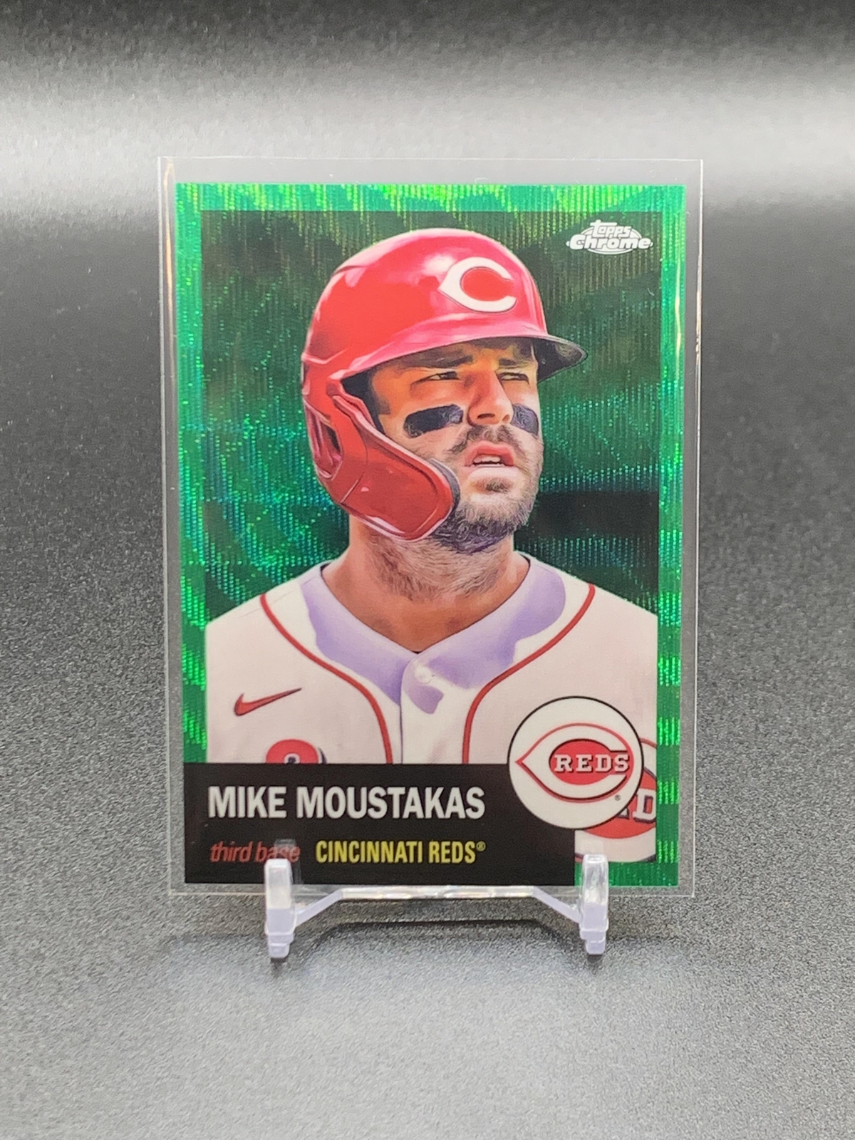 2022 Topps Chrome Platinum Anniversary Mike Moustakas Green Wave Refractor /99