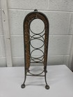 vtg Wrought Iron woven wicker rattan tabletop 3 Wine bottle Rack Holder Caddy 