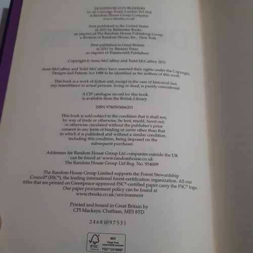 Dragon's Time, By Anne & Todd McCaffrey, Hardcover, No Dustjacket, Pre-Owned. - Picture 7 of 7