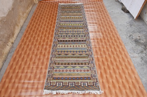 Multicolor Silk Runner Rug 2.6x10 Striped Rug Hand Knotted Hallway Oriental - Picture 4 of 7