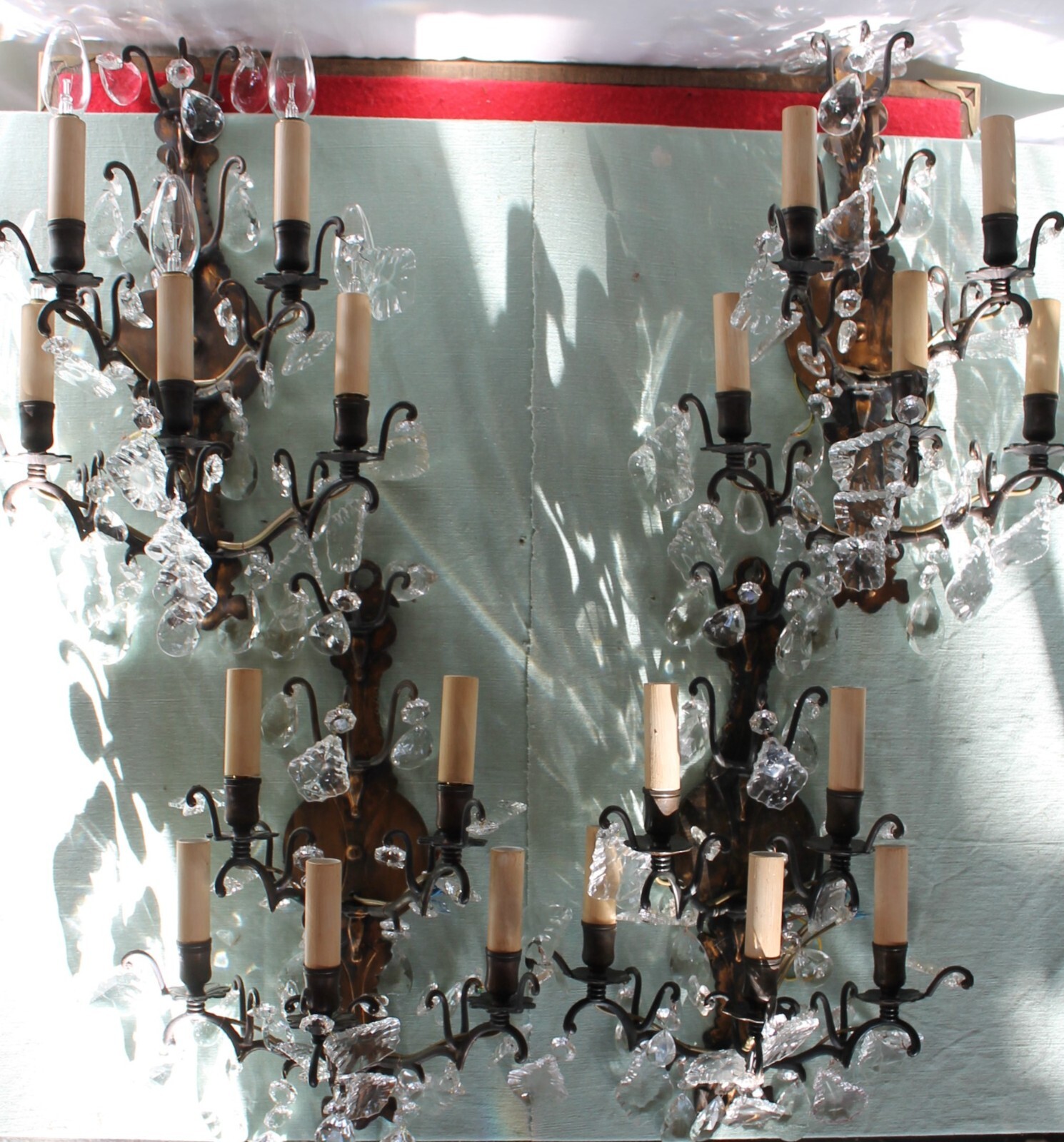 Four antique French bronzed brass wall lights eBay