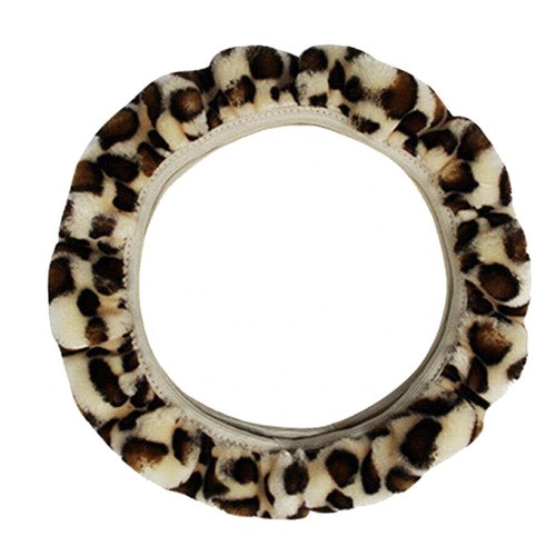 Leopard Fluff Plush Steering Wheel Cover Soft Faux Fur Car Accessories - Picture 9 of 17