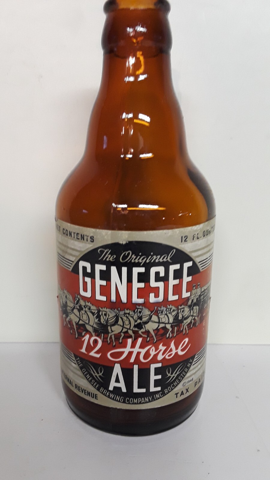 Vintage Genesee 12 Horse Ale Beer Bottle w/Paper Label 12oz. 1930's