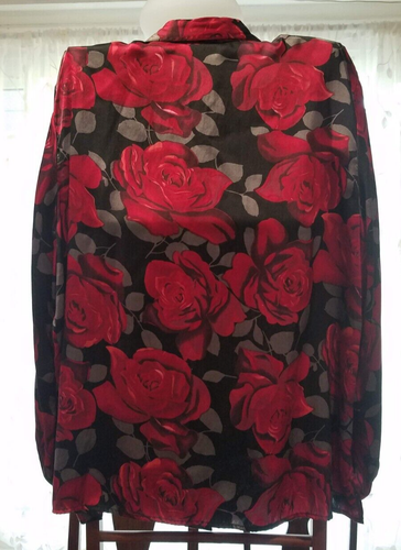 Erena 18W Women's 100% Silk Blouse Red Roses - Picture 2 of 7