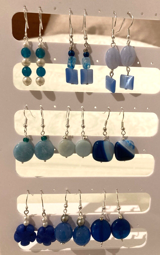 Blue Stone Bead Dangle Earrings on Silver Plated Hooks - Picture 3 of 71