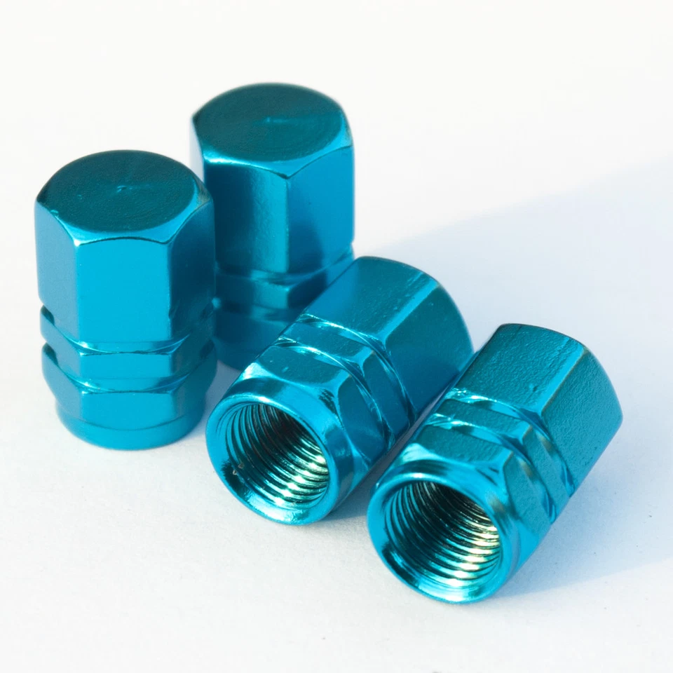 Juego de 4 cubiertas de vástago de válvula de sello de anillo de goma azul cielo con forma hexagonal para todas las llantas Foto 3 de 4