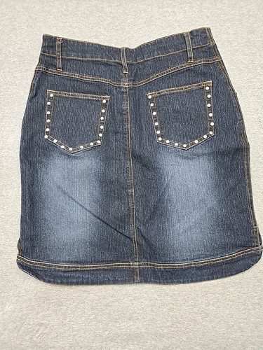 Zoey Beth Skirt Womens Large Blue Denim Knee Length Rhinestone Studded Y2K 90s - Picture 8 of 11