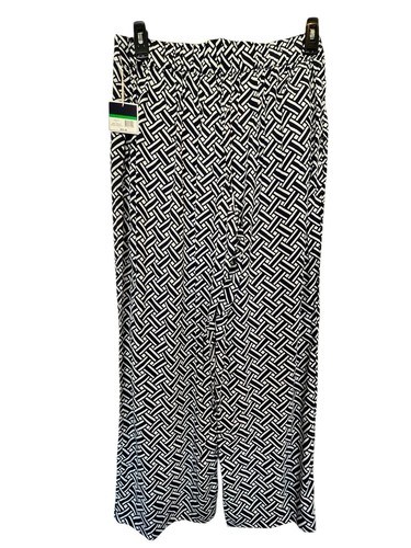 KAARI Blue Women's Pants NEW Wide Leg Sz L Black White Pull on Basket weave NWT - 第 1/7 張圖片