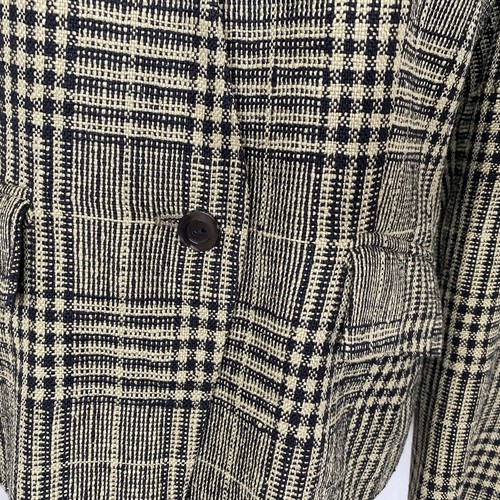 Vtg Max Mara Italy Tan & Black Houndstooth Silk Lining Blazer Jacket Collarless - Picture 6 of 10