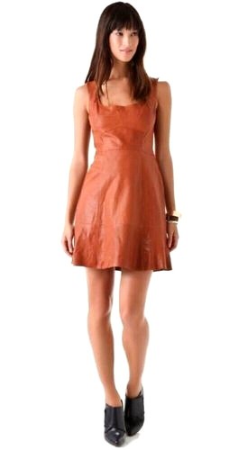 Womens Original Brown Leather Dress Sleeveless Evening Party Club Sexy DressL