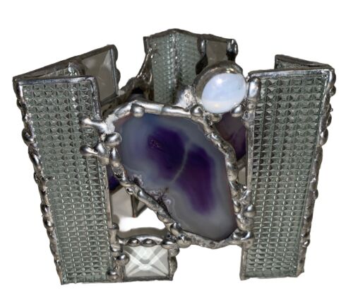 Scultura vintage argento e geode pietre di ametista e metallo free standing decorazione unica! - Foto 13 di 21