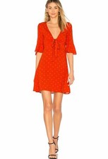 Free People 'All Yours' Mini Dress in Flame Combo Orange Yellow Dots Sz 4 $128