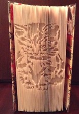 Beautiful Hand Made Book Fold - cute tabby cat made with a new book.