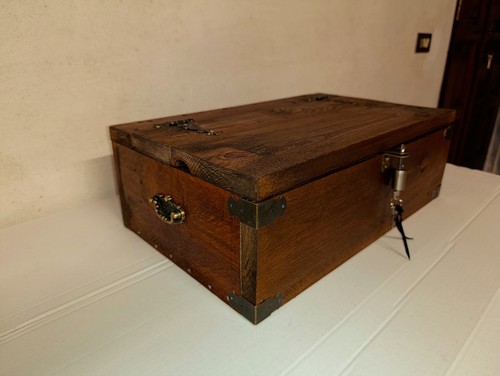 Bauletto Cofanetto Contenitore In Legno Massello Fatto a Mano Cm 49 X 30 - Foto 3 di 12