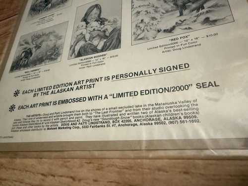Stampa artistica Doug Lindstrand Bull Caribou schizzi dell'Alaska firmata limitata 2000 HTF - Foto 8 di 9