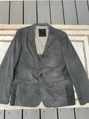 AllSaints Men's Anthracite Grey Leather Blazer Jacket Sz. 42 Spitalfields