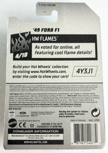 2018 Hot Wheels HW Flames 4/10 Blue ‘49 Ford F1 #266 1:64 Scale Diecast Truck - Picture 7 of 9