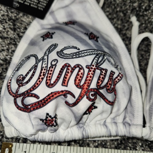 Sinful Y2k Bikini Elvira,White W/ Red Star,angel Wings Bling,Top Sz L, Bottom M - Picture 4 of 16