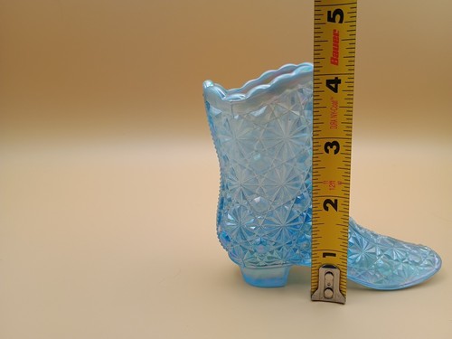 VTG Fenton Boot, Light Blue Iridescent, Hand-painted Flowers, M K. Stewart? - Bild 9 von 11