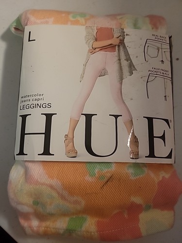 Hue Women L Floral Jeggings Watercolor NWT Capri #2038