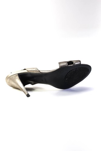 Hermes Womens Metallic Gray Night Leather Heels D'Orsay Sandals Shoes Size 9 - Picture 4 of 10