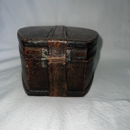 2 Vintage Antique Bent Wood Leather Covered Collar Box Felt Lined Leather Strap - Picture 5 of 9