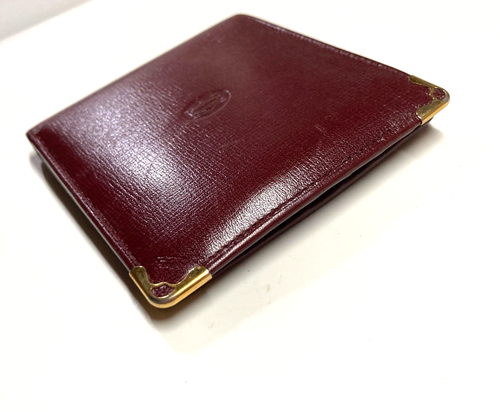 CARTIER VINTAGE MUST CC CARTERA DE CUERO EN RELIEVE TARJETA PLEGABLE FRANCIA ROJO BORGOÑA - Imagen 5 de 20