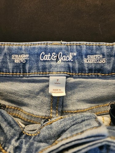 Cat & Jack Mädchen Straight Leg Jeans Gr. 7 helle Waschung Stretch verstellbarer Bund - Bild 2 von 4