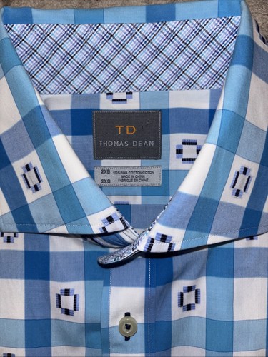 Thomas Dean Designer Dress Shirt Plaid Flip Cuff Striped Long Sleeve Men 2XB XXL - Picture 6 of 7