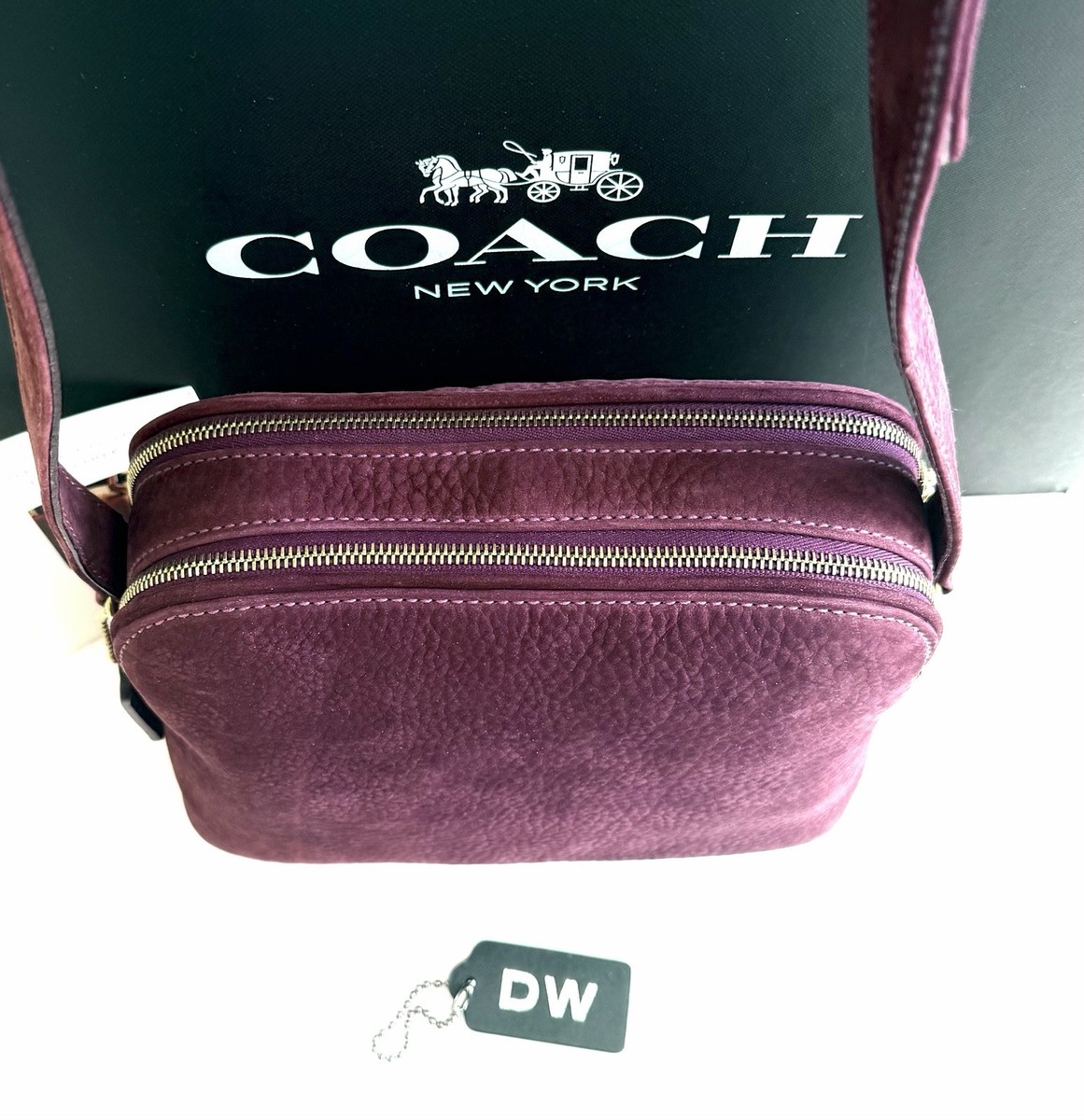 NWT COACH VINTAGE SONOMA ELDERBERRY NUBUCK SUEDE DOUBLE ZIP BAG