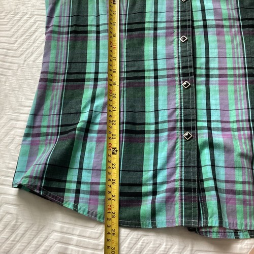 Camisa Western Rock 47 de Wrangler a Cuadros XL Verde Turquesa Púrpura Manga Larga - Imagen 5 de 7