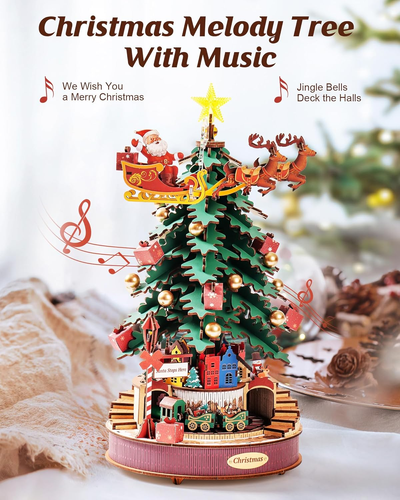 Kit Modello in Legno Carillon Christmas Melody Tree, Puzzle 3D in Legno per Adul - Foto 2 di 12