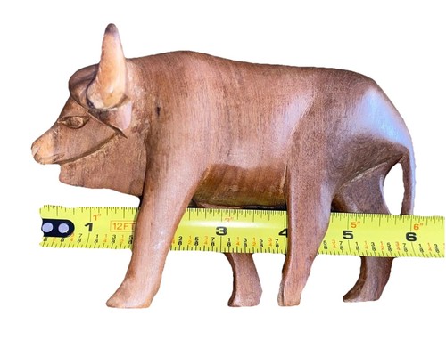 African Water Buffalo Figurine Hand Carved 6”  Folk Art Wood Statue Vintage - Picture 2 of 8