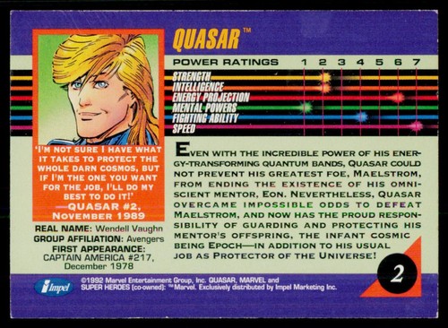 1992 Impel Marvel Universe #2 Quasar - Picture 2 of 2