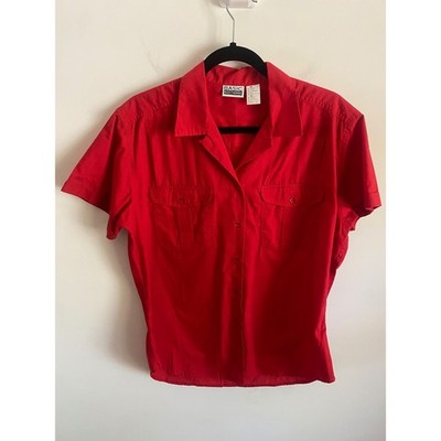 Basic Editions Red Short Sleeve Button Down Shirt Womens Medium Chest Pockets