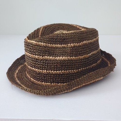 Eddie Bauer Fedora Raffia Stroh braun hellbraun gestreift Hut Damen Größe S/M - Bild 2 von 10