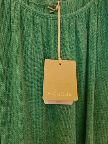 Italienisches gewaschenes Leinen Lagenlook Kleid meergrün Taschen Träger One Size UK 10-16 - Bild 17 von 18