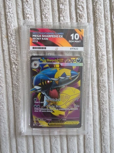 Mega Sharpedo EX 113/094 Me02: Phantasmal Flames Holo Ace Gem Mint 10