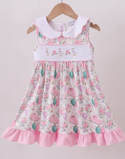 HD- Toddler Girl Pink "Ducks and Flowers " Print Ruffle Dress Size 3T NEW