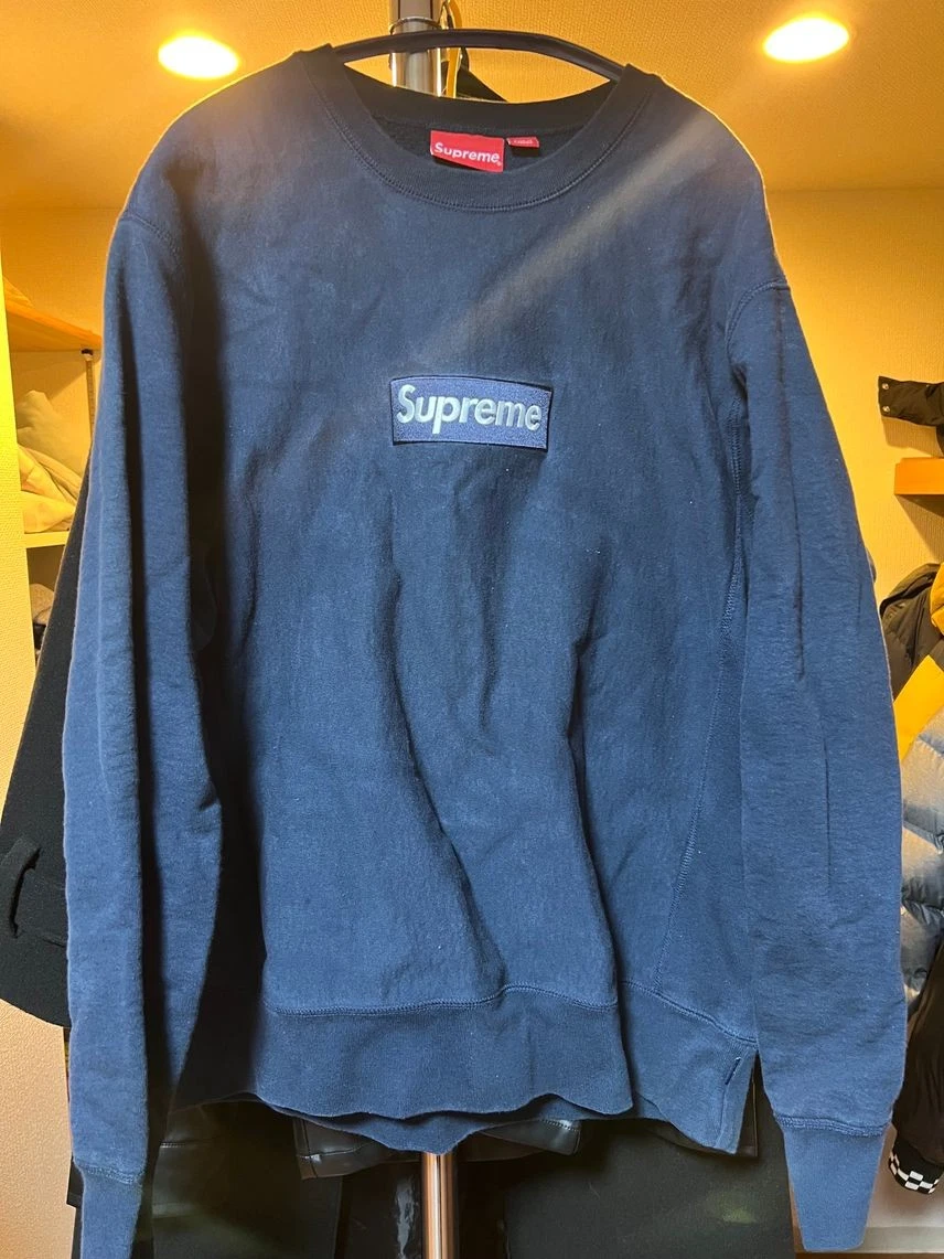 Sweat col rond logo Supreme Box bleu marine 18Fw