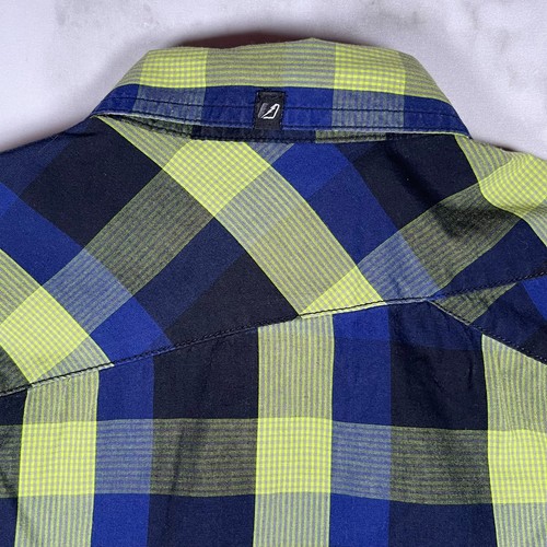 Camisa Amplify Para Hombres Botones de Metal a Cuadros Manga Corta Azul Lima Amarillo EE. UU. Talla M - Imagen 8 de 11