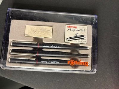 Rotring ArtPen Calligraphy Fountain Pen Set 3 Pens Case Ink Vintage