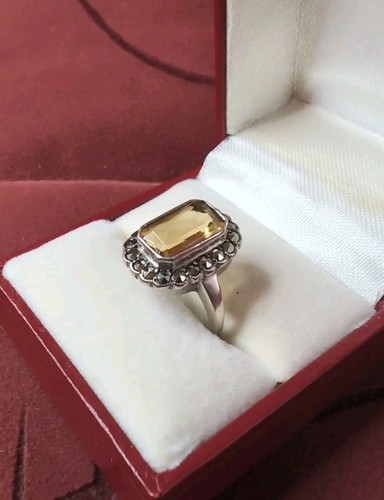 Vintage gelber Citrin & Markasit Silber Ring Größe 5,75 - Bild 1 von 9
