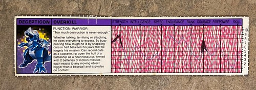 Transformers G1 Overkill Cassette Mint Vintage 1987 High Grade Tech Specs Hasbro - Picture 14 of 14